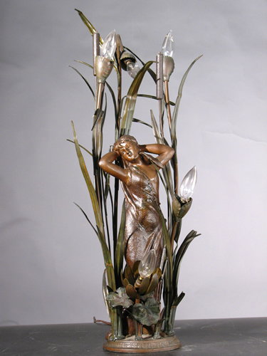 Art Nouveau Woman among Cat tails Lamp